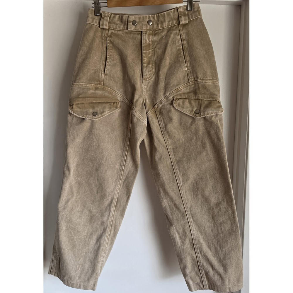 LACAUSA Women's Cotton Pants Size 4 Tan Solid Casual Trousers Barrel Leg
